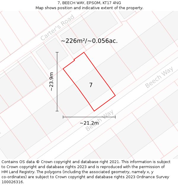 7, BEECH WAY, EPSOM, KT17 4NG: Plot and title map