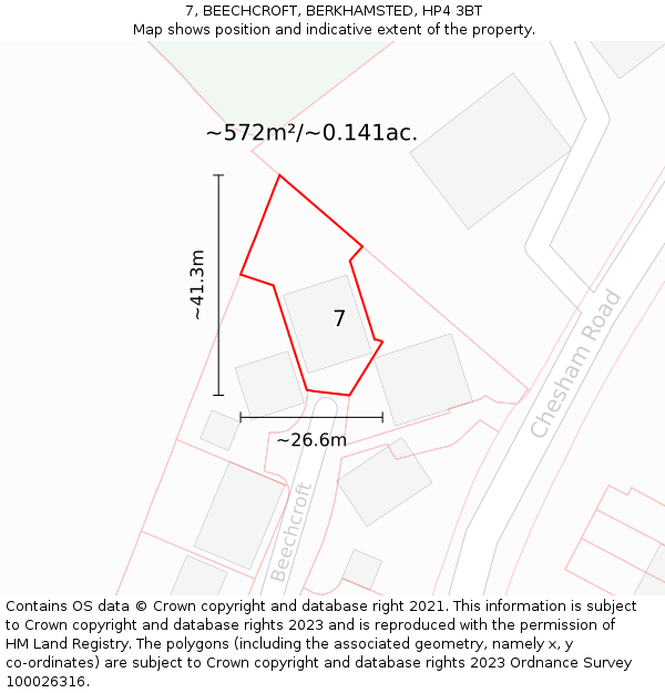 7, BEECHCROFT, BERKHAMSTED, HP4 3BT: Plot and title map