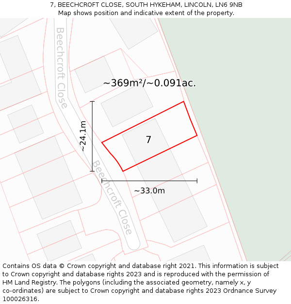 7, BEECHCROFT CLOSE, SOUTH HYKEHAM, LINCOLN, LN6 9NB: Plot and title map