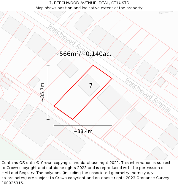 7, BEECHWOOD AVENUE, DEAL, CT14 9TD: Plot and title map