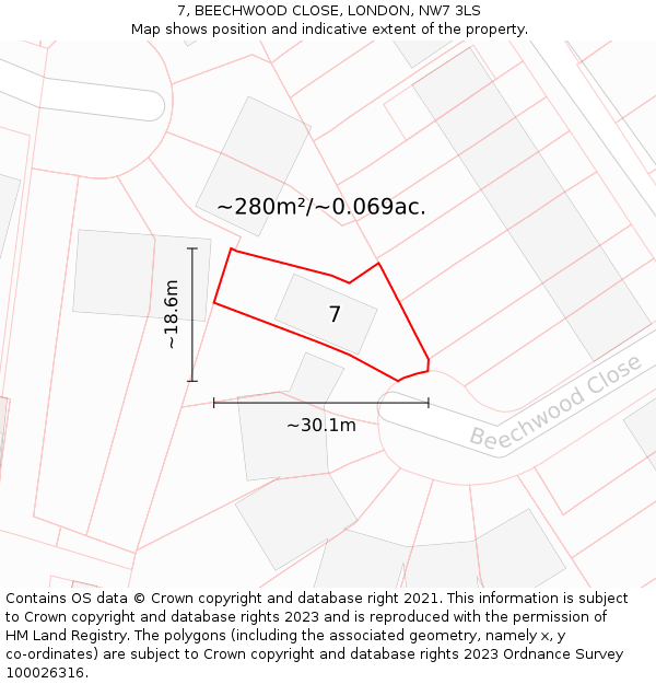 7, BEECHWOOD CLOSE, LONDON, NW7 3LS: Plot and title map
