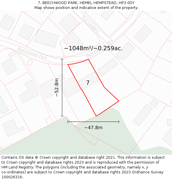 7, BEECHWOOD PARK, HEMEL HEMPSTEAD, HP3 0DY: Plot and title map