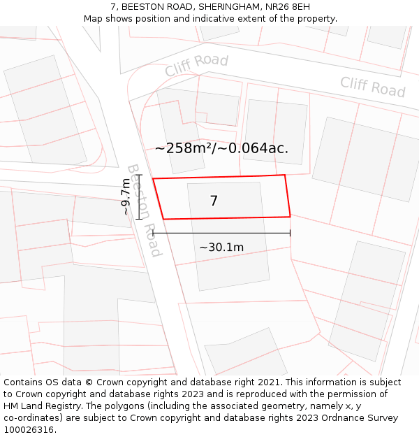 7, BEESTON ROAD, SHERINGHAM, NR26 8EH: Plot and title map