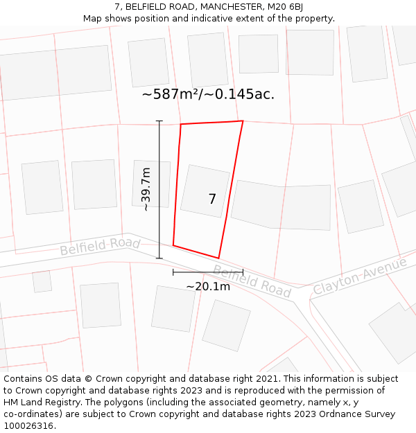 7, BELFIELD ROAD, MANCHESTER, M20 6BJ: Plot and title map