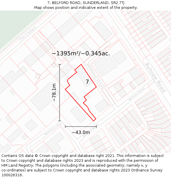 7, BELFORD ROAD, SUNDERLAND, SR2 7TJ: Plot and title map