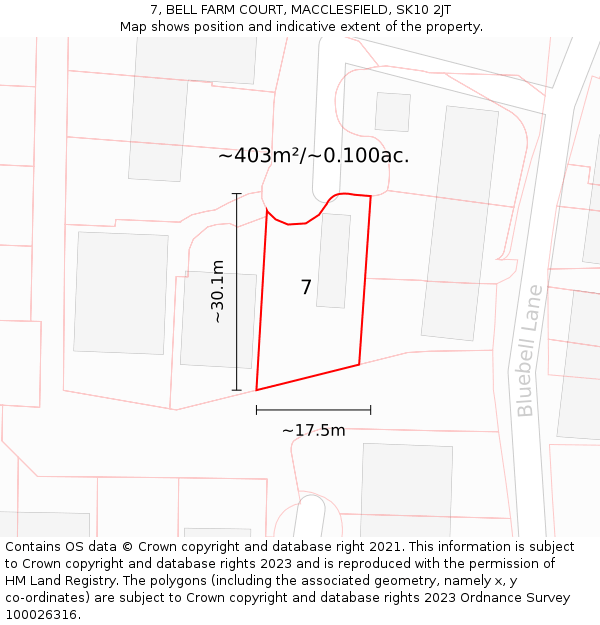 7, BELL FARM COURT, MACCLESFIELD, SK10 2JT: Plot and title map
