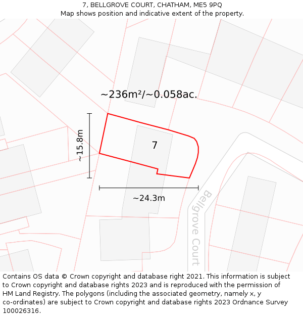 7, BELLGROVE COURT, CHATHAM, ME5 9PQ: Plot and title map