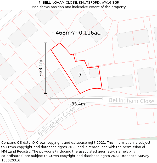 7, BELLINGHAM CLOSE, KNUTSFORD, WA16 8GR: Plot and title map