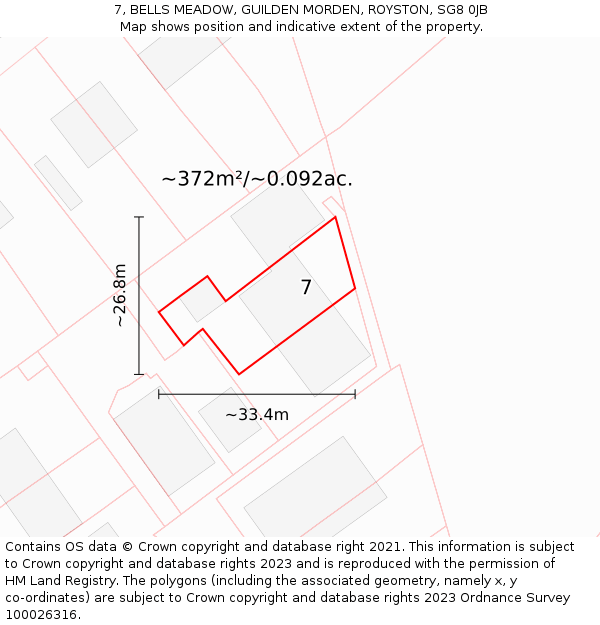 7, BELLS MEADOW, GUILDEN MORDEN, ROYSTON, SG8 0JB: Plot and title map