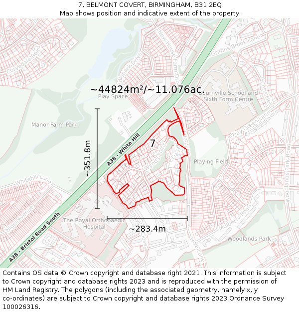 7, BELMONT COVERT, BIRMINGHAM, B31 2EQ: Plot and title map