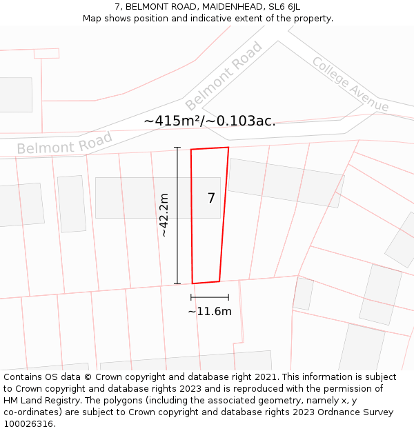 7, BELMONT ROAD, MAIDENHEAD, SL6 6JL: Plot and title map