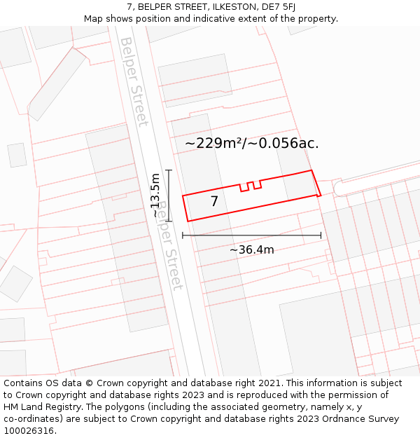 7, BELPER STREET, ILKESTON, DE7 5FJ: Plot and title map