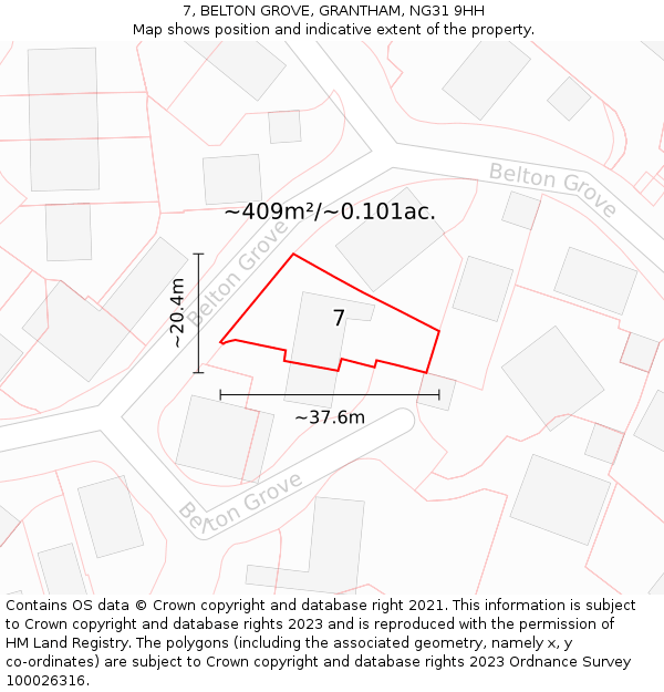 7, BELTON GROVE, GRANTHAM, NG31 9HH: Plot and title map