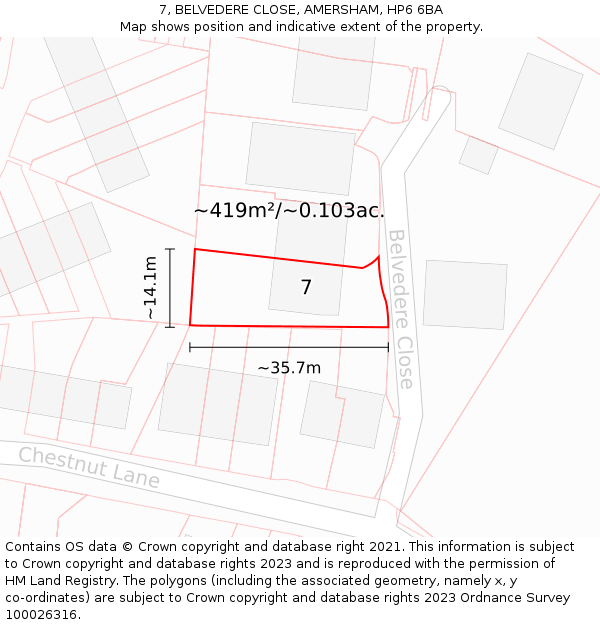 7, BELVEDERE CLOSE, AMERSHAM, HP6 6BA: Plot and title map