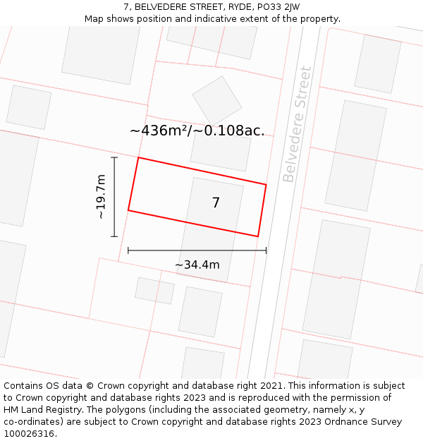 7, BELVEDERE STREET, RYDE, PO33 2JW: Plot and title map