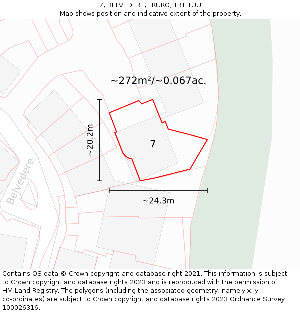 7, BELVEDERE, TRURO, TR1 1UU: Plot and title map