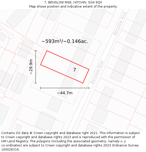 7, BENSLOW RISE, HITCHIN, SG4 9QX: Plot and title map