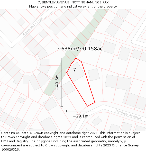 7, BENTLEY AVENUE, NOTTINGHAM, NG3 7AX: Plot and title map