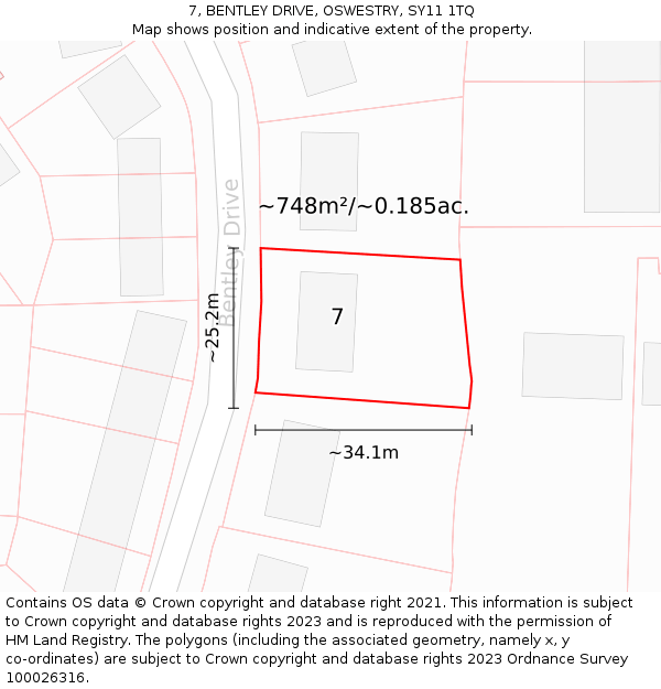 7, BENTLEY DRIVE, OSWESTRY, SY11 1TQ: Plot and title map