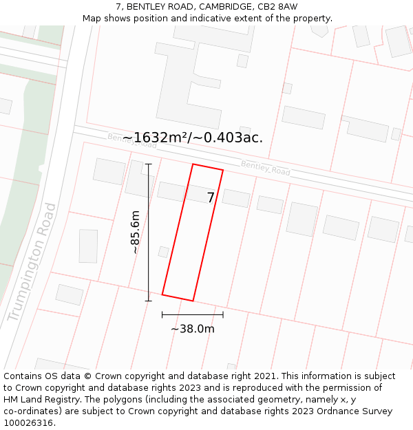 7, BENTLEY ROAD, CAMBRIDGE, CB2 8AW: Plot and title map