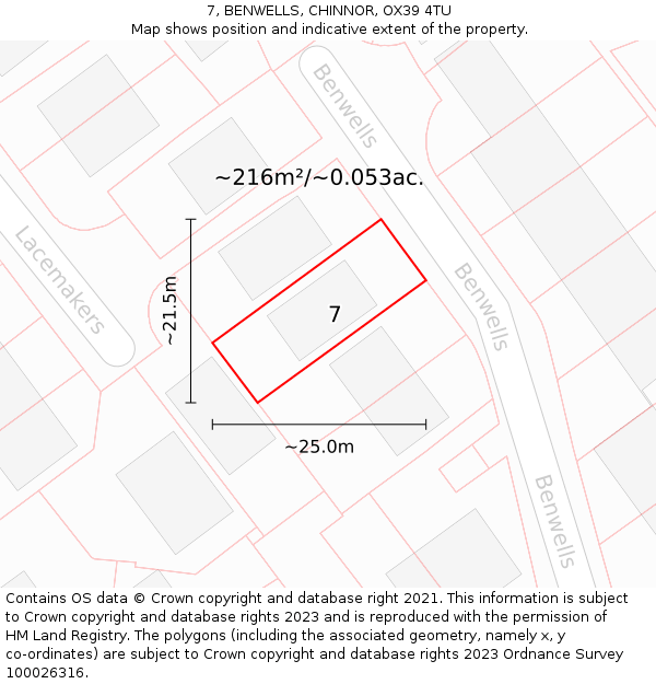 7, BENWELLS, CHINNOR, OX39 4TU: Plot and title map