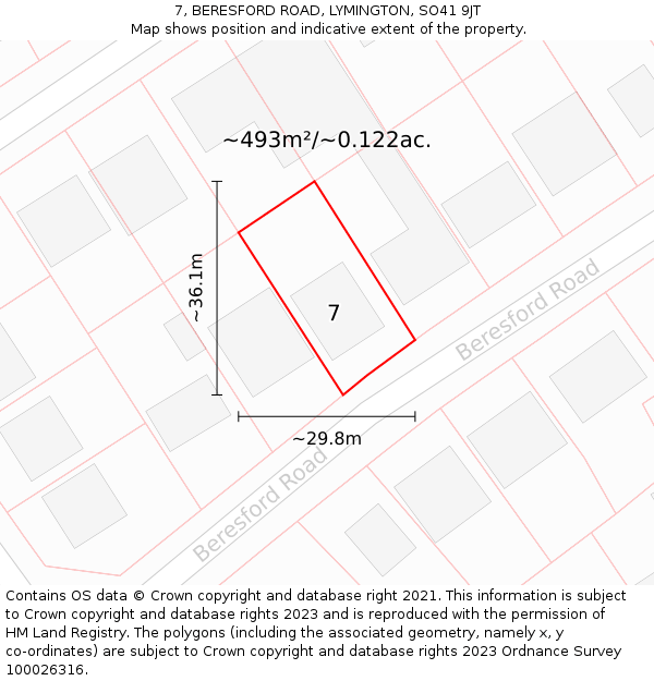 7, BERESFORD ROAD, LYMINGTON, SO41 9JT: Plot and title map