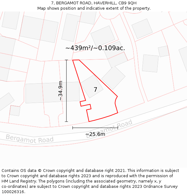7, BERGAMOT ROAD, HAVERHILL, CB9 9QH: Plot and title map