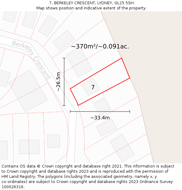 7, BERKELEY CRESCENT, LYDNEY, GL15 5SH: Plot and title map