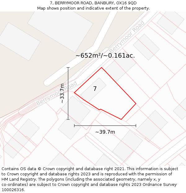 7, BERRYMOOR ROAD, BANBURY, OX16 9QD: Plot and title map