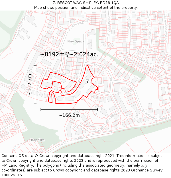 7, BESCOT WAY, SHIPLEY, BD18 1QA: Plot and title map