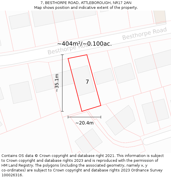 7, BESTHORPE ROAD, ATTLEBOROUGH, NR17 2AN: Plot and title map