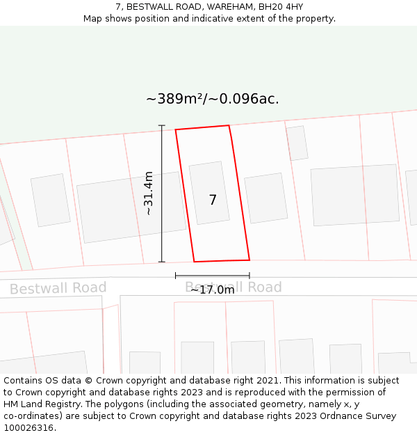 7, BESTWALL ROAD, WAREHAM, BH20 4HY: Plot and title map