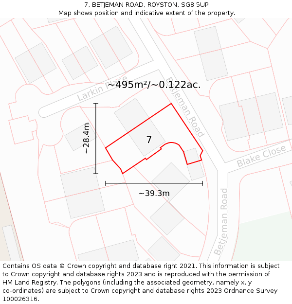 7, BETJEMAN ROAD, ROYSTON, SG8 5UP: Plot and title map