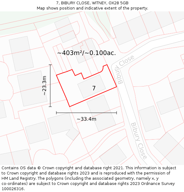 7, BIBURY CLOSE, WITNEY, OX28 5GB: Plot and title map