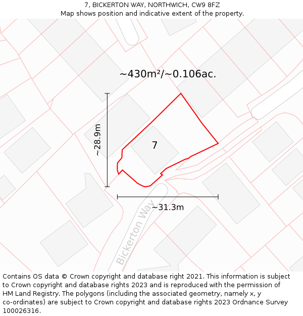 7, BICKERTON WAY, NORTHWICH, CW9 8FZ: Plot and title map