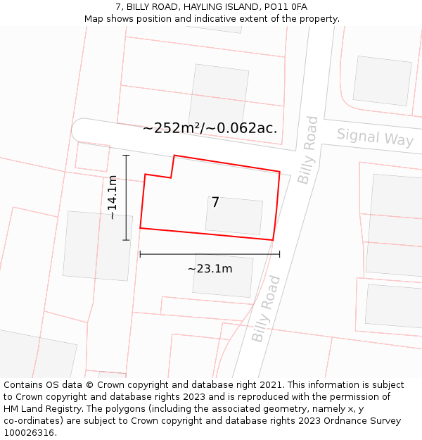 7, BILLY ROAD, HAYLING ISLAND, PO11 0FA: Plot and title map