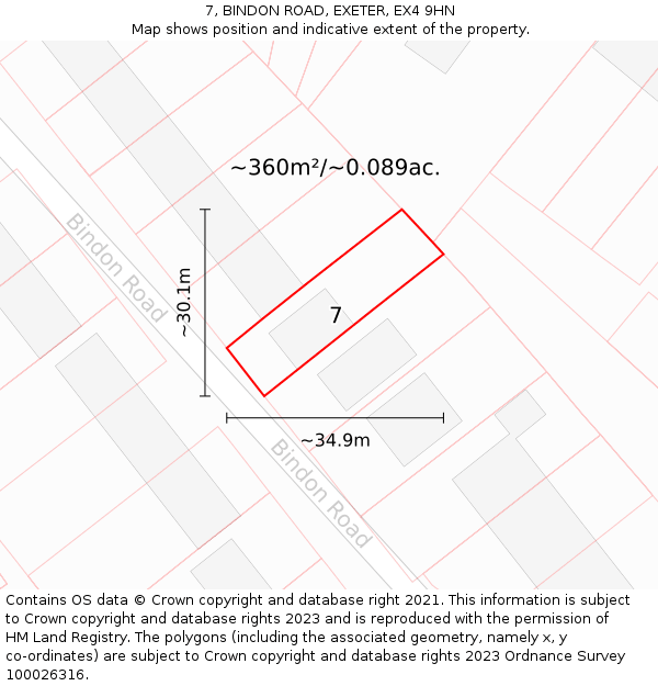 7, BINDON ROAD, EXETER, EX4 9HN: Plot and title map