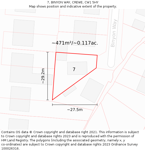 7, BINYON WAY, CREWE, CW1 5HY: Plot and title map