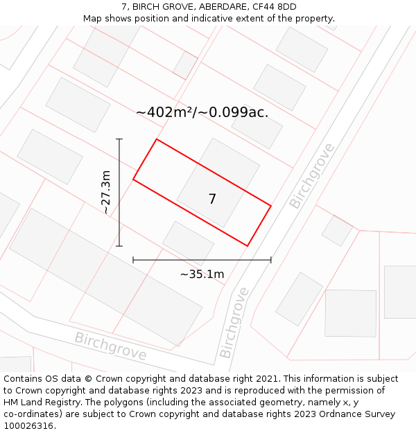 7, BIRCH GROVE, ABERDARE, CF44 8DD: Plot and title map