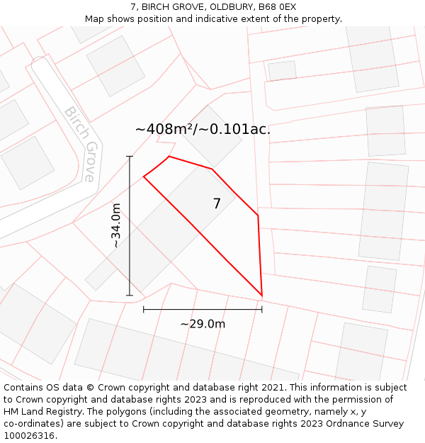 7, BIRCH GROVE, OLDBURY, B68 0EX: Plot and title map