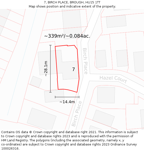 7, BIRCH PLACE, BROUGH, HU15 1TT: Plot and title map