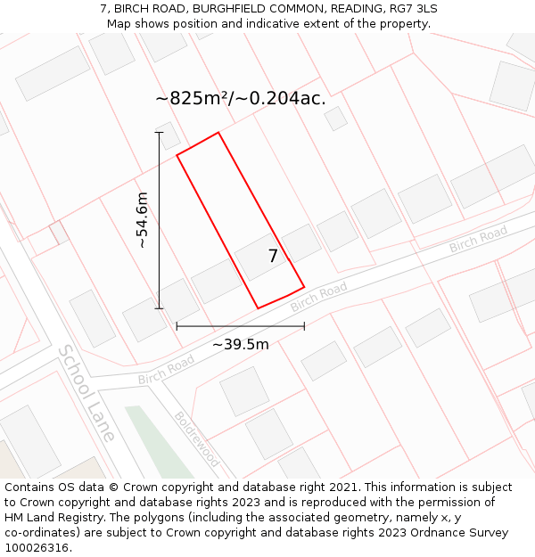 7, BIRCH ROAD, BURGHFIELD COMMON, READING, RG7 3LS: Plot and title map