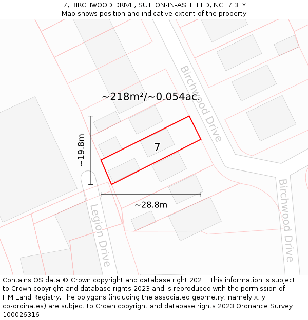 7, BIRCHWOOD DRIVE, SUTTON-IN-ASHFIELD, NG17 3EY: Plot and title map