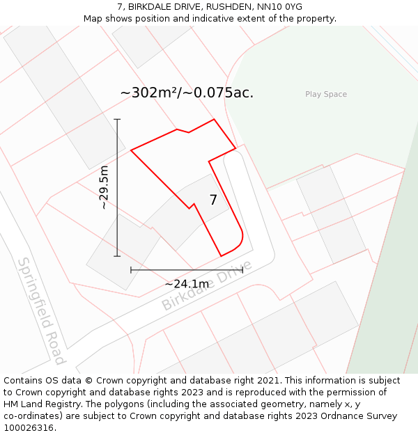 7, BIRKDALE DRIVE, RUSHDEN, NN10 0YG: Plot and title map