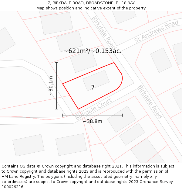 7, BIRKDALE ROAD, BROADSTONE, BH18 9AY: Plot and title map