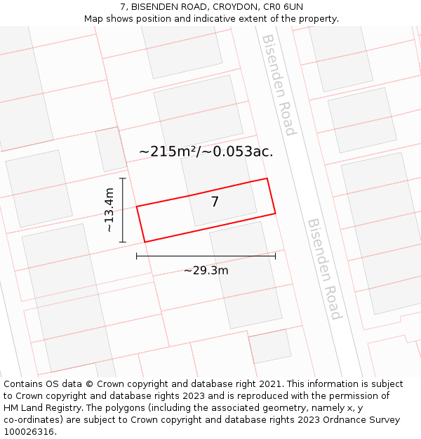 7, BISENDEN ROAD, CROYDON, CR0 6UN: Plot and title map