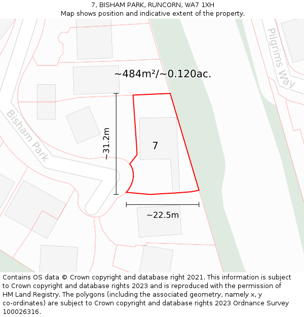 7, BISHAM PARK, RUNCORN, WA7 1XH: Plot and title map