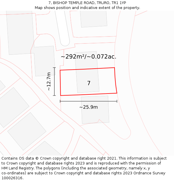 7, BISHOP TEMPLE ROAD, TRURO, TR1 1YP: Plot and title map