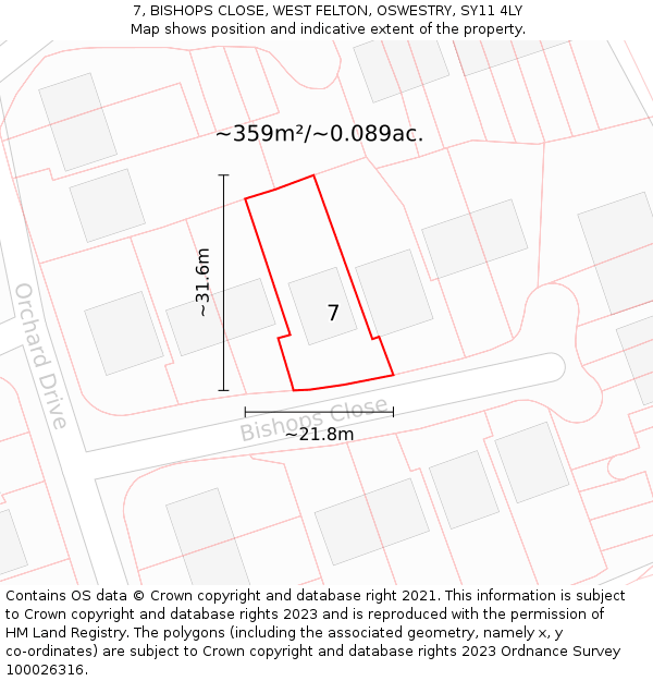 7, BISHOPS CLOSE, WEST FELTON, OSWESTRY, SY11 4LY: Plot and title map