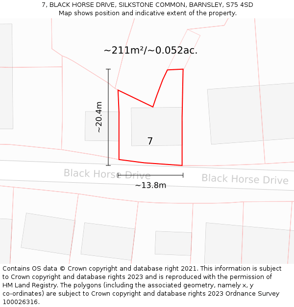 7, BLACK HORSE DRIVE, SILKSTONE COMMON, BARNSLEY, S75 4SD: Plot and title map